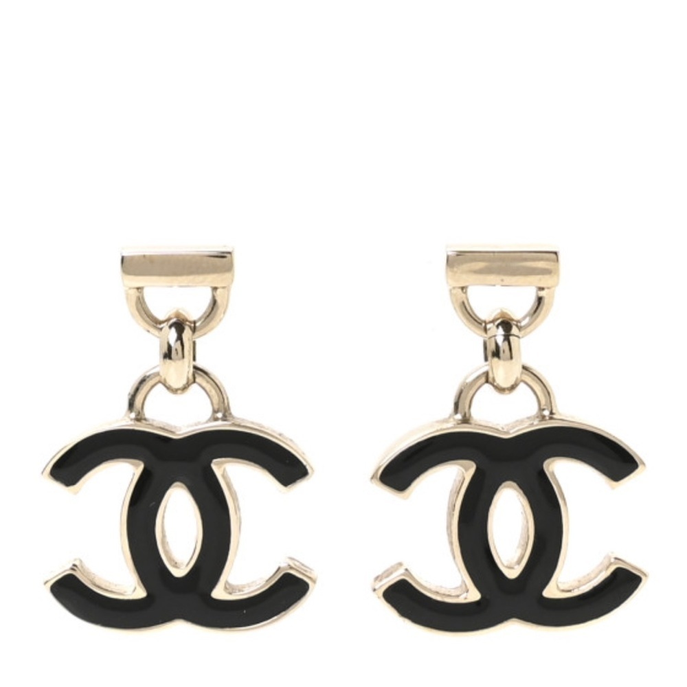 CHANEL Enamel CC Drop Earrings Black